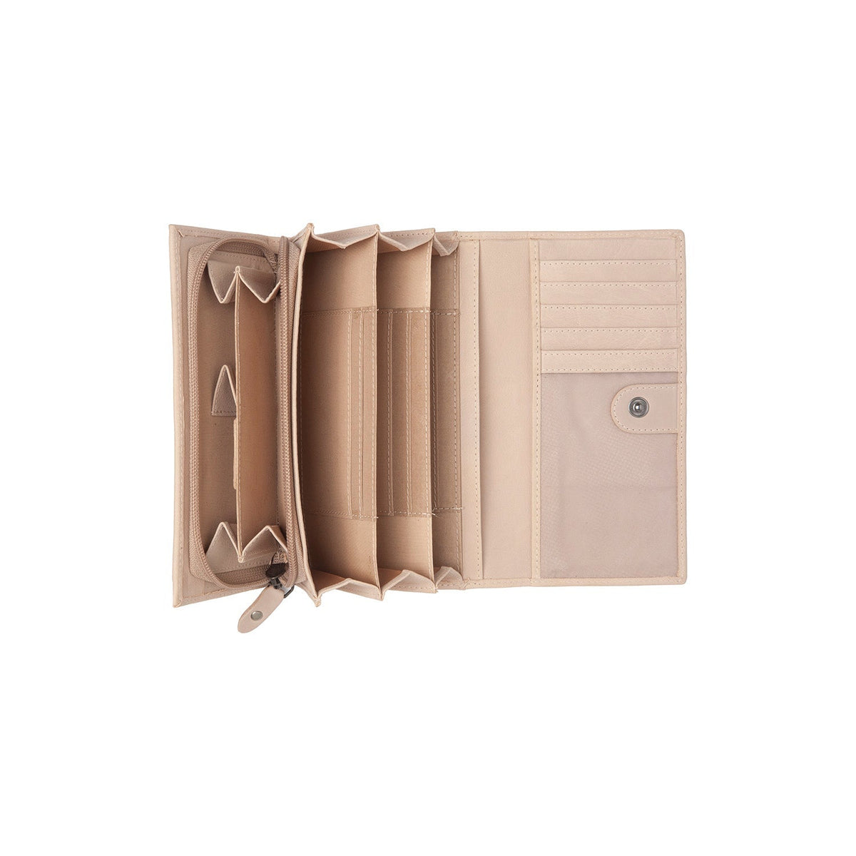 Valetta Full-Grain Leather Wallet Damska - Structured Side Profile Showing Gusset Depth &amp; Expansion Capacity