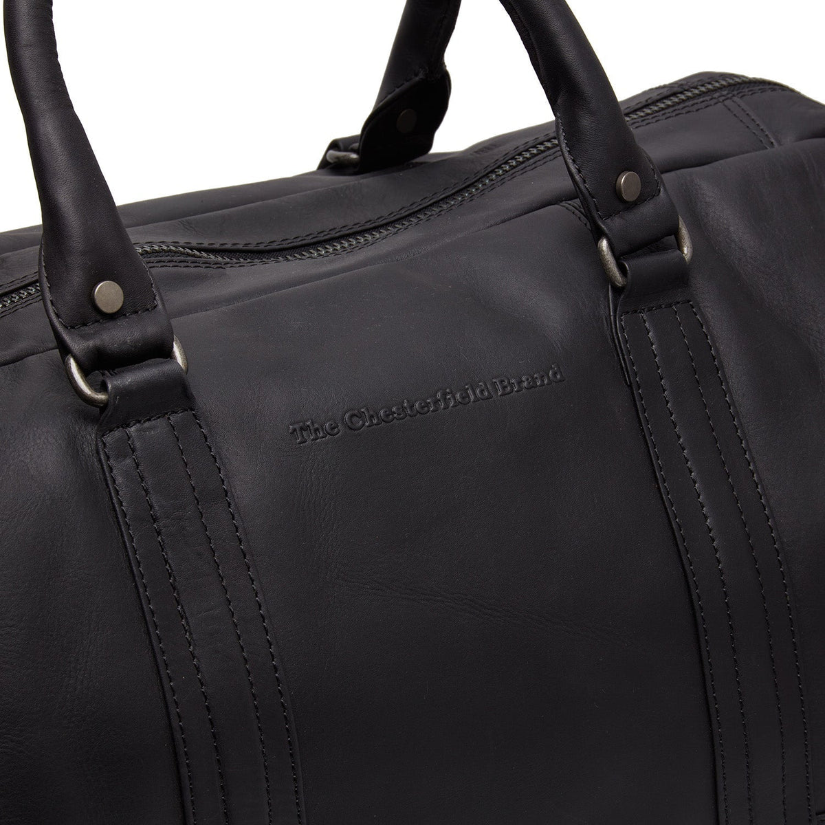 Solid Antique Brass Hardware &amp; Heavy-Duty Dual Zipper Detail on Melbourne Full-Grain Leather Weekender Bag Damska