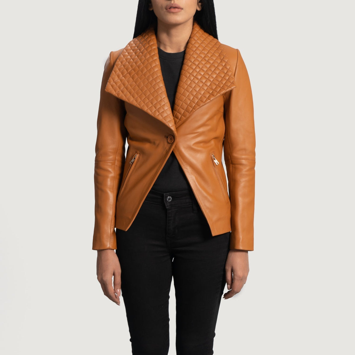 
Lee Jasnobrązowy Brązowy Skórzana Marynarka Damska in Tan Brown Sheepskin Leather - Widok z przodu i dopasowana sylwetka | Kup online w oficjalnym sklepie
