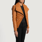 
Tan Brown Sheepskin leather Blazer - Widok z tyłu z dopasowanymi ramionami i czystym dołem