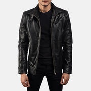 Men's Legacy Czarna Skórzana Ramoneska Męska in Black Cowhide Leather - Front Profile View &amp; Tailored Silhouette | Buy Online
