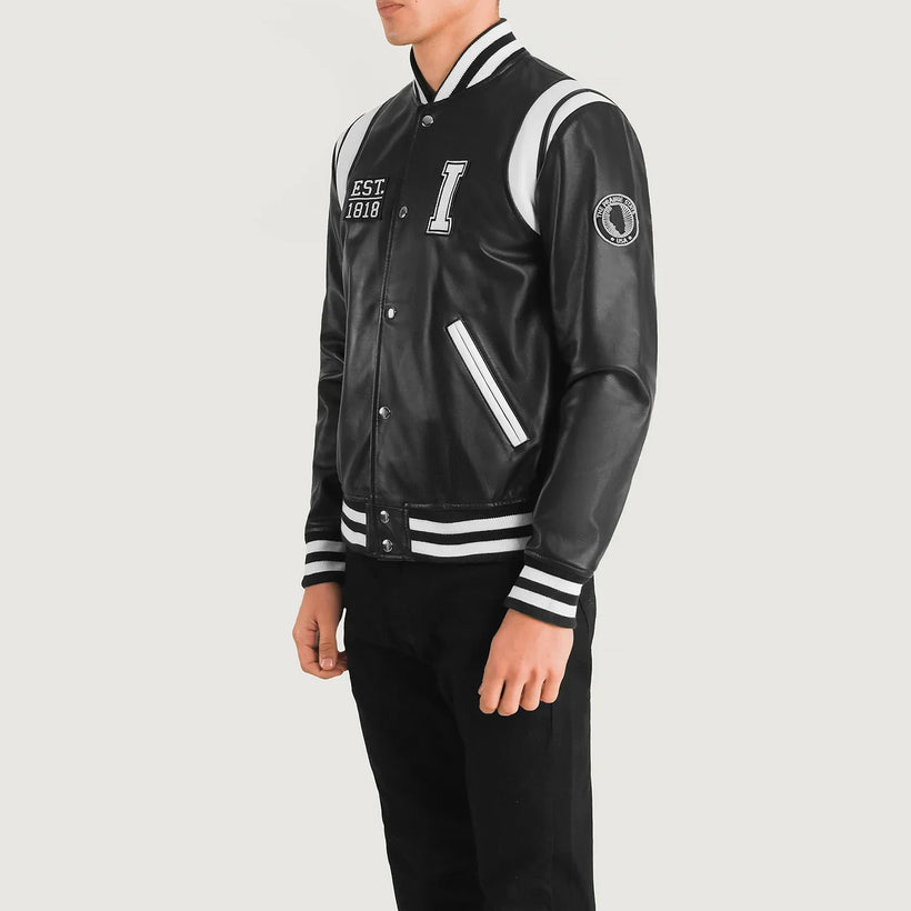 Liberte Illinois Czarna Leather Varsity Kurtka Skórzana Męska