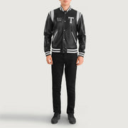 Liberte Texas Czarna Leather Varsity Kurtka Skórzana Męska - Lateral Side Profile View Showing Sleeve Cut &amp; Athletic Taper Fit