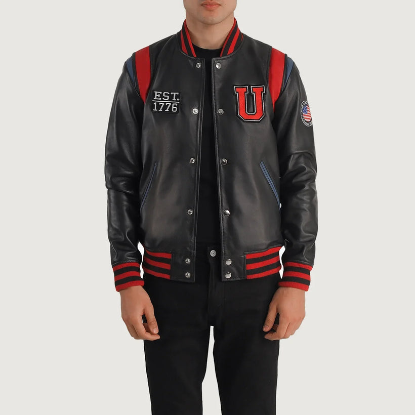 Liberte Usa Czarna Leather Varsity Kurtka Skórzana Męska