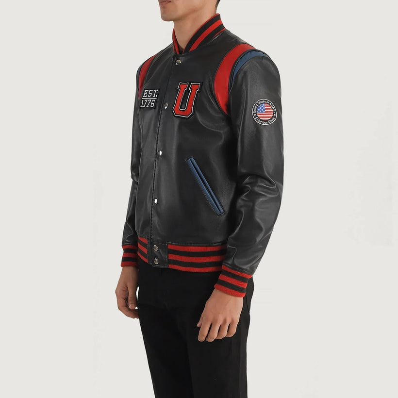 Liberte Usa Czarna Leather Varsity Kurtka Skórzana Męska