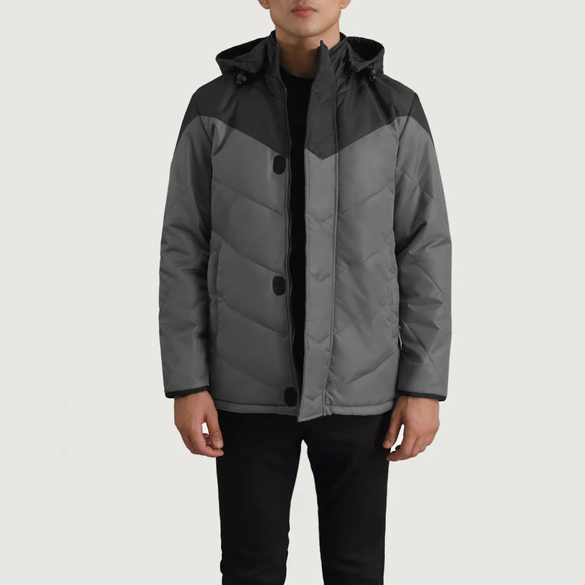 Luka Czarny & Grey Hooded Puffer Kurtka Skórzana Męska