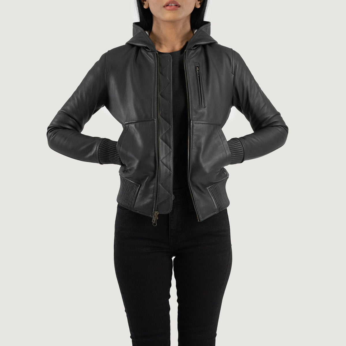 
Luna Hooded Skórzana Kurtka Bomberka Damska – alternate product view 1