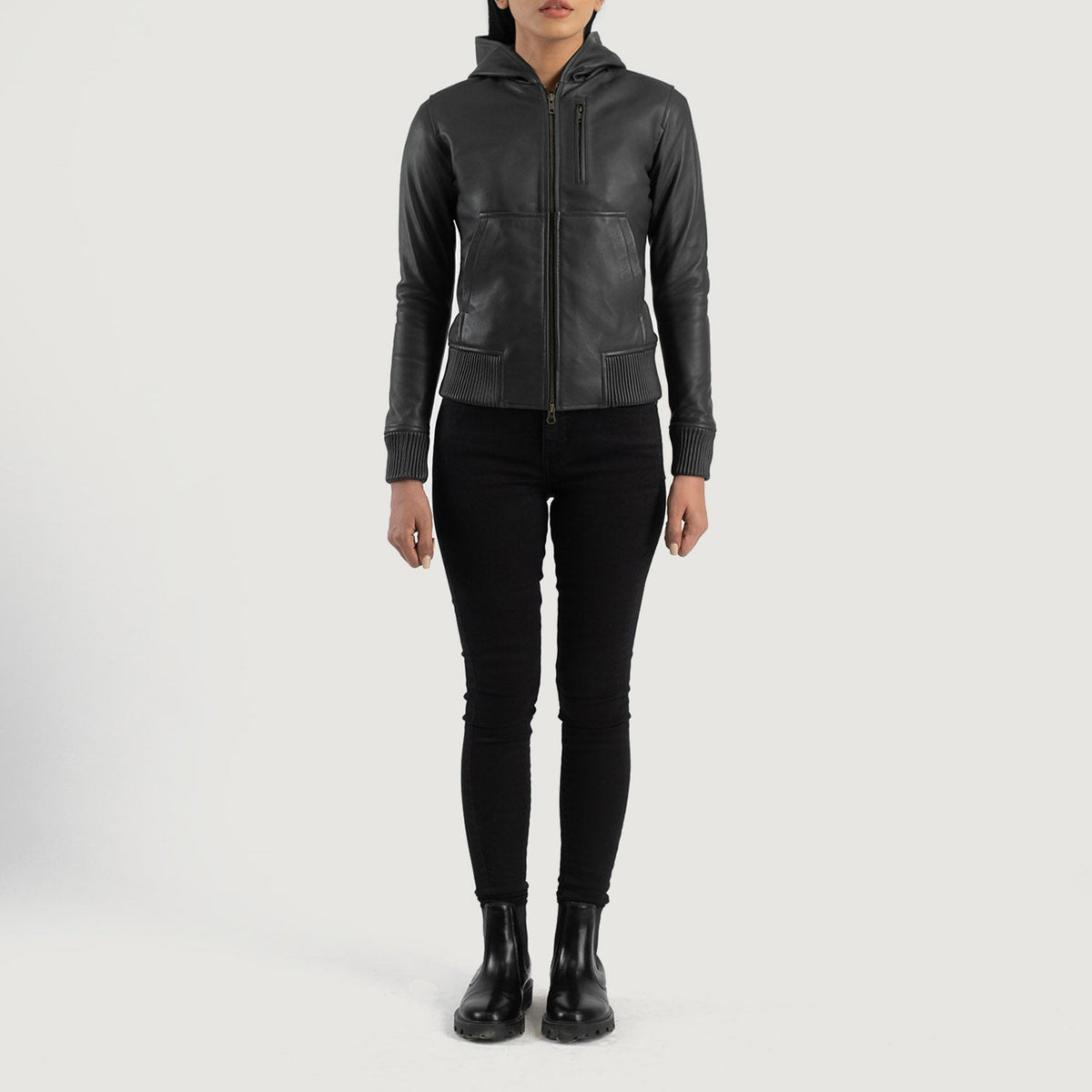 
Luna Hooded Skórzana Kurtka Bomberka Damska – alternate product view 3