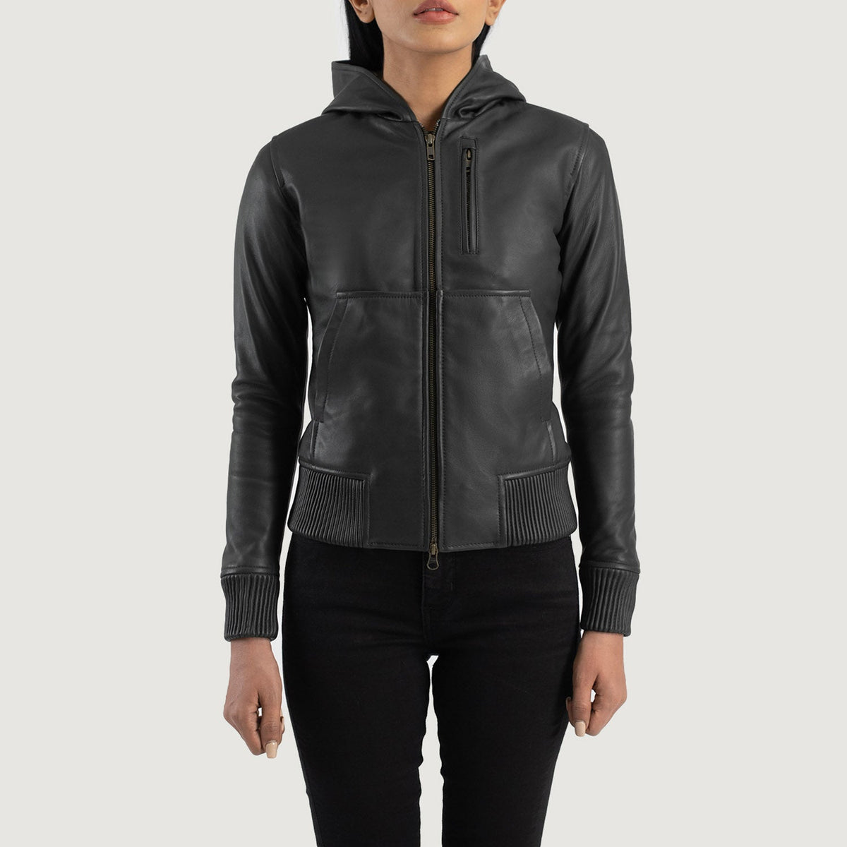 
Luna Hooded Skórzana Kurtka Bomberka Damska – alternate product view 4
