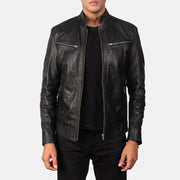 Men's Mack Czarna Skórzana Ramoneska Męska in Black Goatskin Leather - Front Profile View &amp; Tailored Silhouette | Buy Online