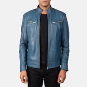 Mack Blue Skórzana Ramoneska Męska in Blue Sheepskin Leather - Front Profile View &amp; Tailored Silhouette | Buy Online