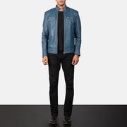 Mack Blue Skórzana Ramoneska Męska - Lateral Side Profile View Showing Sleeve Cut &amp; Athletic Taper Fit