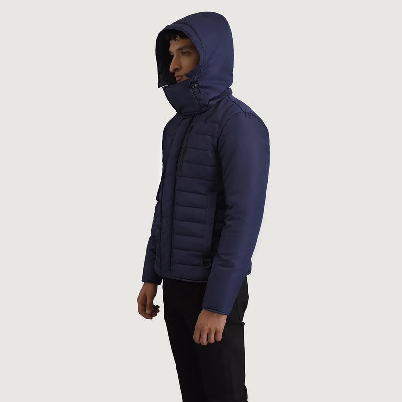 Malcolm Niebieski Hooded Puffer Kurtka Skórzana Męska
