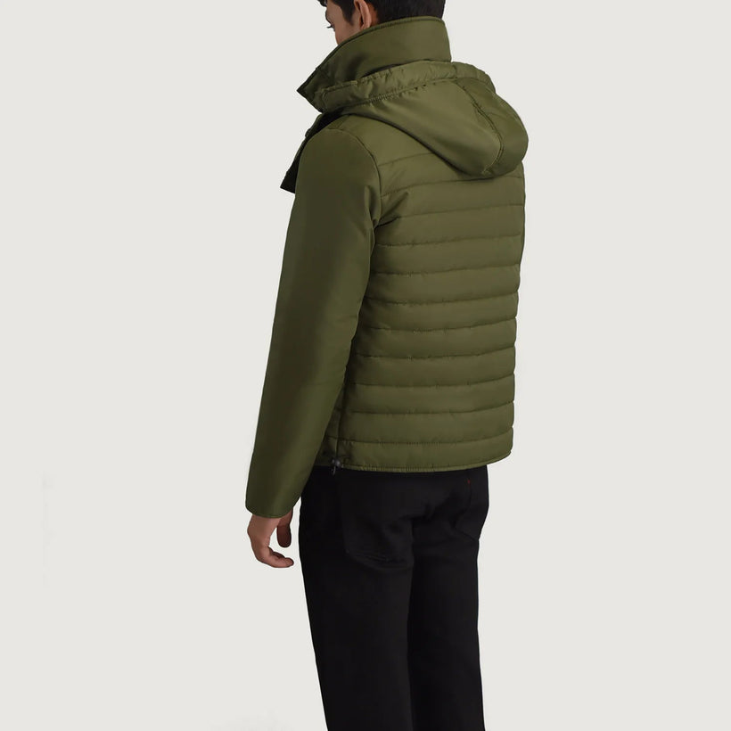 Malcolm Oliwkowy Hooded Puffer Kurtka Skórzana Męska