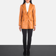 Women's Marilyn Tan Brown Leather Blazer - Lateral Side Profile View Showing Sleeve Cut &amp; Athletic Taper Fit