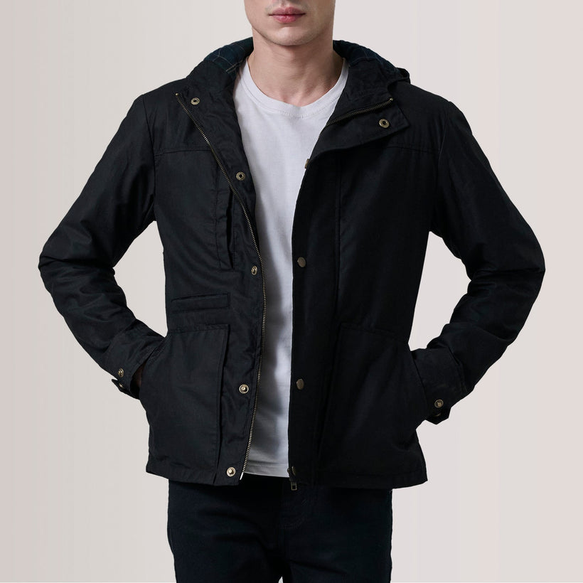 Marlo Czarna Canvas Hooded Work Kurtka Skórzana Męska