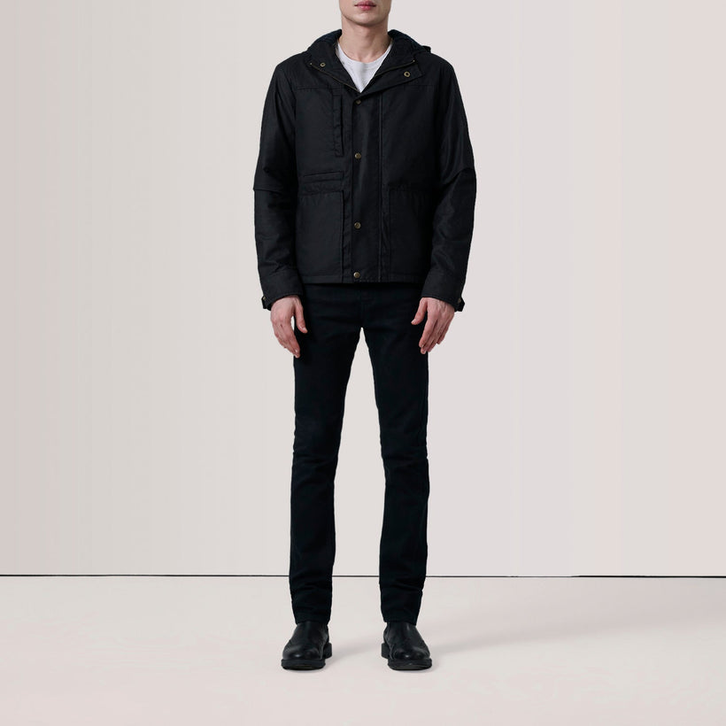 Marlo Czarna Canvas Hooded Work Kurtka Skórzana Męska