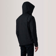 Close-Up Detail of Hooded &amp; Zipper with placket Hardware on Marlo Czarna Canvas Hooded Work Kurtka Skórzana Męska For Men