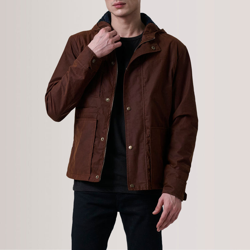 Marlo Brązowa Canvas Hooded Work Kurtka Skórzana Męska