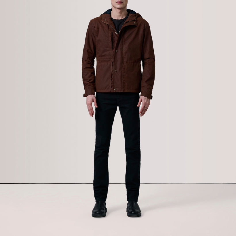 Marlo Brązowa Canvas Hooded Work Kurtka Skórzana Męska