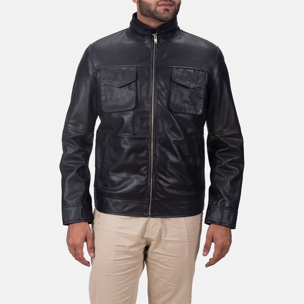 
Maurice Czarny Kurtka Skórzana Męska in Black Sheepskin Leather - Widok z przodu i dopasowana sylwetka | Kup online w oficjalnym sklepie