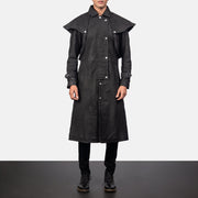 
Maverick Czarny Leather Duster Męska in Distressed Black Sheepskin Snuffed - Widok z przodu i dopasowana sylwetka | Kup online w oficjalnym sklepie