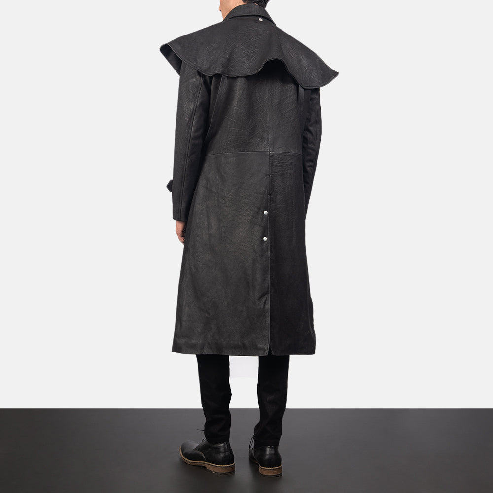 
Maverick Czarny Leather Duster Męska - Widok z boku z ergonomicznym krojem rękawa