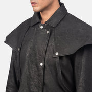 
Szczegółowe zbliżenie of Shirt & Heavy-Duty Zipper Hardware on Maverick Czarny Leather Duster Męska