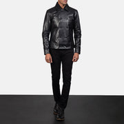 Mod Czarna Leather Peacoat Męska - Lateral Side Profile View Showing Sleeve Cut &amp; Athletic Taper Fit
