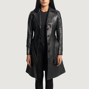 Women's Moonlight Czarna Skórzany Trencz Damska in Black Sheepskin Leather - Front Profile View &amp; Tailored Silhouette | Buy Online