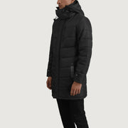 
Black Full-Grain Leather Hooded Jacket - Widok z tyłu z dopasowanymi ramionami i czystym dołem