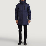 
Moore Niebieski Hooded Parka Męska - Widok z boku z ergonomicznym krojem rękawa