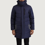 
Szczegółowe zbliżenie of Classic Collar & Zipper With Snap Button Placket Hardware on Moore Niebieski Hooded Parka Męska