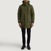 
Moore Oliwkowy Hooded Parka Męska - Widok z boku z ergonomicznym krojem rękawa