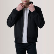 Morrison Czarna Canvas Skórzana Kurtka Bomberka Męska For Men in Black Waxed Cotton Canvas - Front Profile View &amp; Tailored Silhouette | Buy Online
