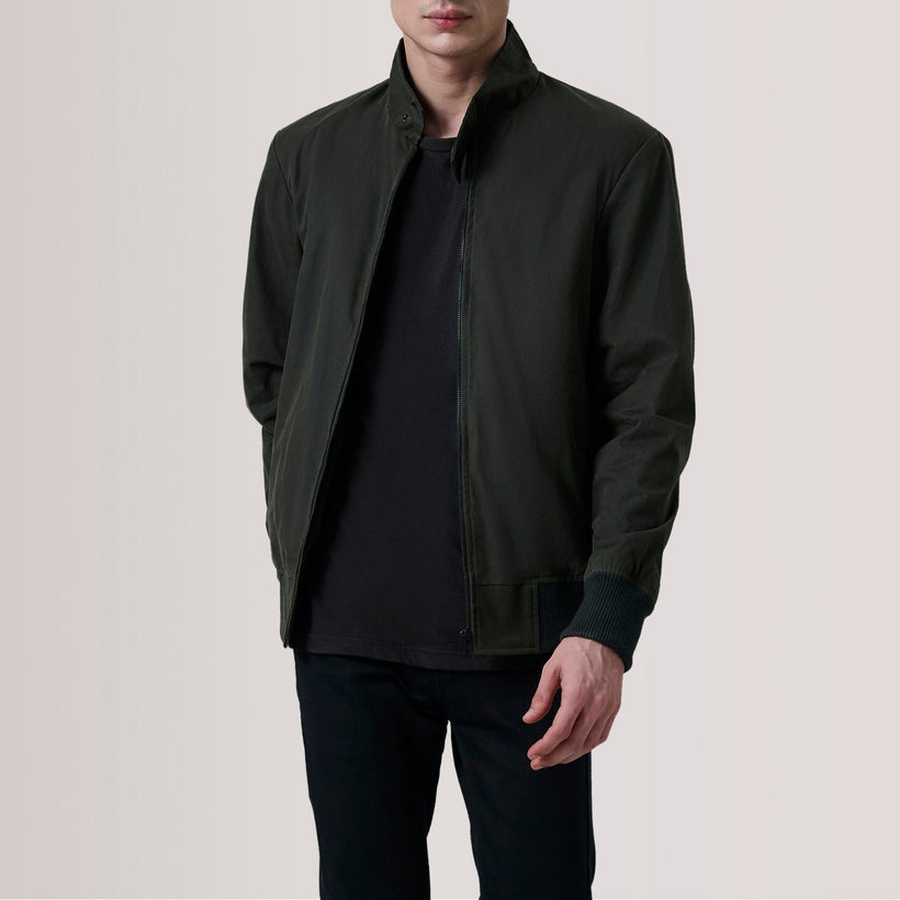 Morrison Olive Canvas Skórzana Kurtka Bomberka Męska