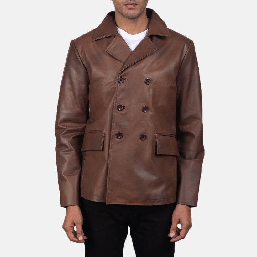 Mr. Bailey Brązowa Leather Naval Peacoat Męska