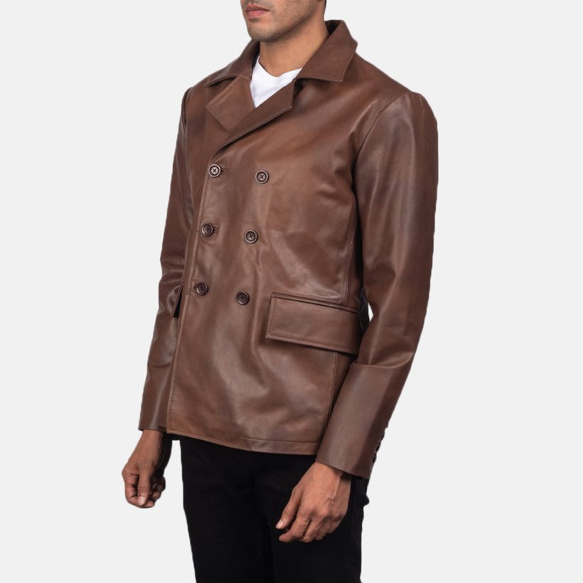 Mr. Bailey Brązowa Leather Naval Peacoat Męska