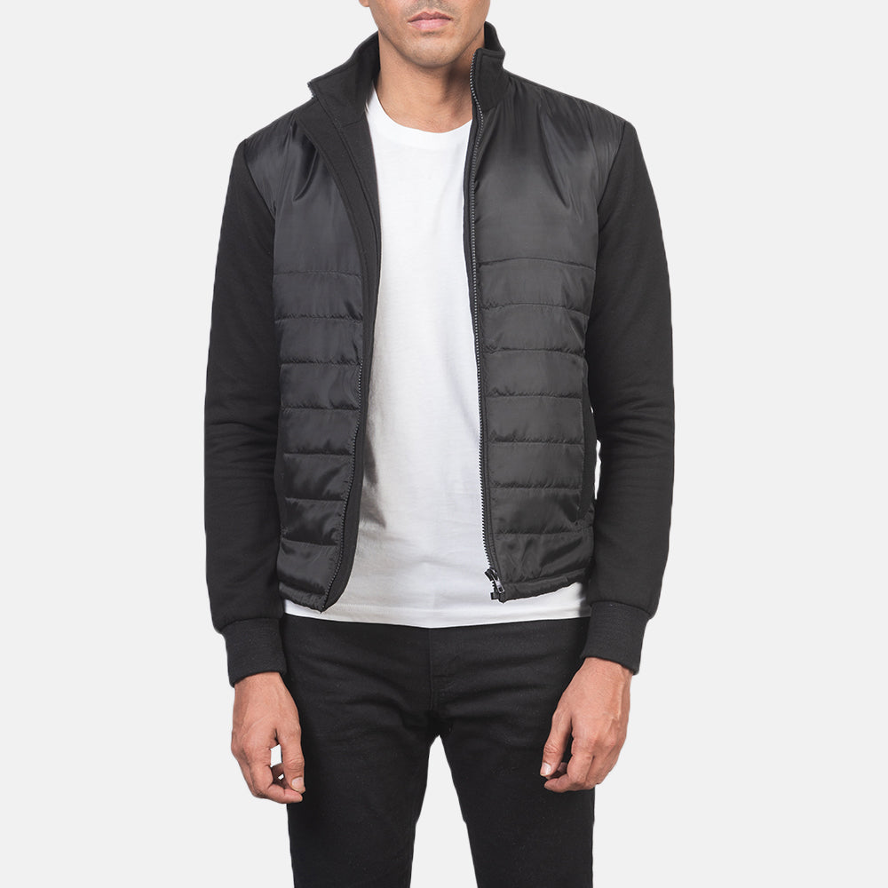 
Nashville Pikowana Czarny Windbreaker Kurtka Skórzana Męska in Black Polyester (Torso) &Amp; Knitted Fabric (Sleeves) - Widok z przodu i dopasowana sylwetka | Kup online w oficjalnym sklepie