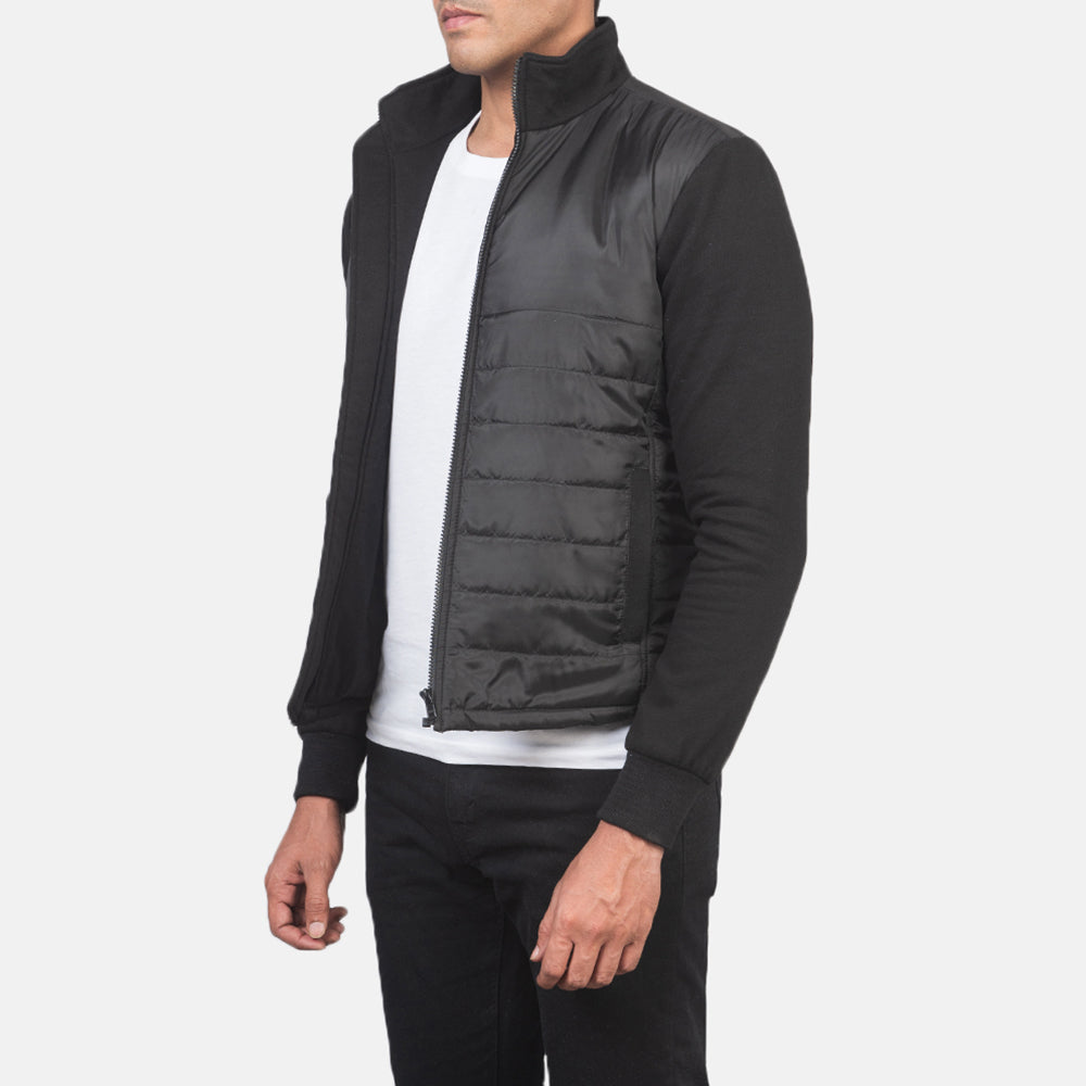 
Black Polyester (Torso) &Amp; Knitted Fabric (Sleeves) Winter Jacket - Widok z tyłu z dopasowanymi ramionami i czystym dołem