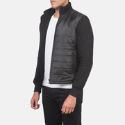 
Black Polyester (Torso) &Amp; Knitted Fabric (Sleeves) Winter Jacket - Widok z tyłu z dopasowanymi ramionami i czystym dołem