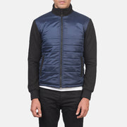 
Szczegółowe zbliżenie of High Neck & Zipper with wind flap Hardware on Nashville Pikowana Niebieski Windbreaker Kurtka Skórzana Męska