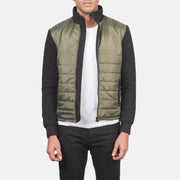 
Nashville Pikowana Oliwkowy Windbreaker Kurtka Skórzana Męska in Green & Black Nylon (Torso) &Amp; Knitted Fabric (Sleeves) - Widok z przodu i dopasowana sylwetka | Kup online w oficjalnym sklepie