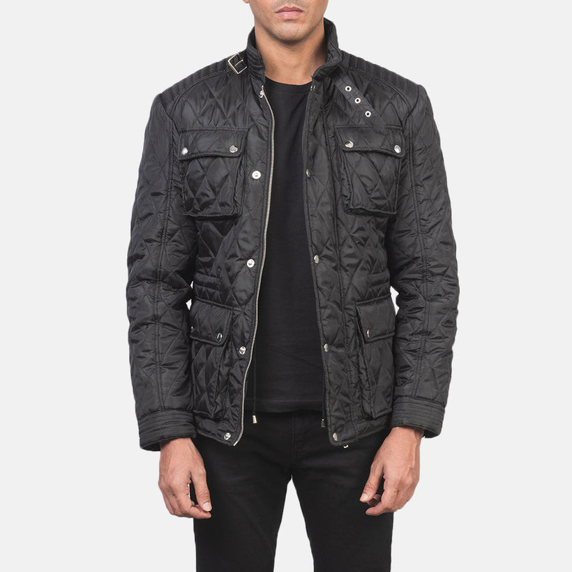 Nelson Pikowana Czarny Windbreaker Kurtka Skórzana Męska