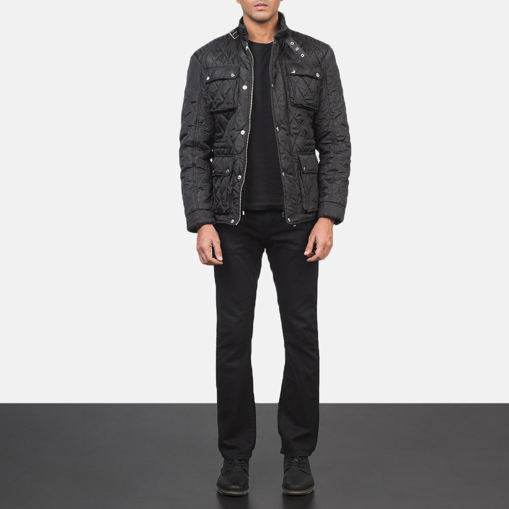 Nelson Quilted Black Windbreaker Jacket - Widok z boku z ergonomicznym krojem rękawa