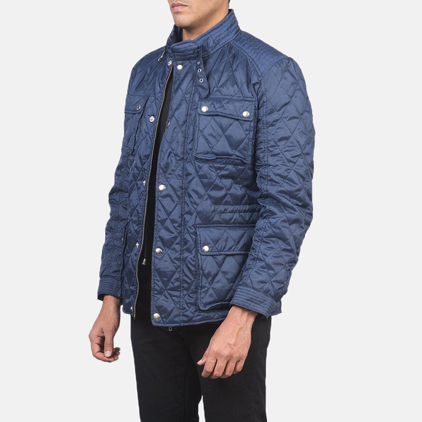 Nelson Pikowana Niebieski Windbreaker Kurtka Skórzana Męska