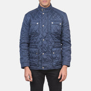 Men's Nelson Pikowana Niebieska Windbreaker Kurtka Skórzana Męska - Lateral Side Profile View Showing Sleeve Cut &amp; Athletic Taper Fit