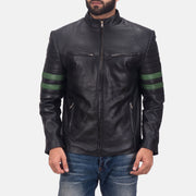 Night Trooper Kurtka Skórzana Męska in Black Cowhide Leather - Front Profile View &amp; Tailored Silhouette | Buy Online