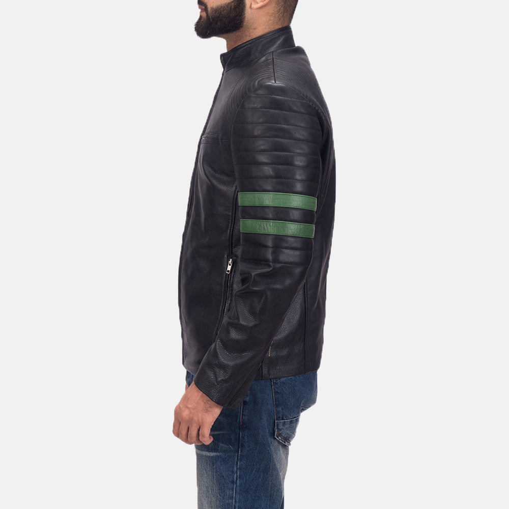 Night Trooper Kurtka Skórzana Męska - Lateral Side Profile View Showing Sleeve Cut &amp; Athletic Taper Fit