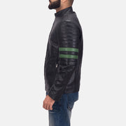 Night Trooper Kurtka Skórzana Męska - Lateral Side Profile View Showing Sleeve Cut &amp; Athletic Taper Fit
